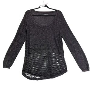 Rock & Republic Black Metallic Fishnet Tunic Sweater Womens XL Y2K Indie Sleaze